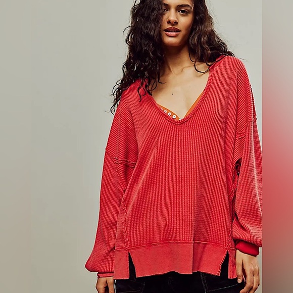 NEW Free People We The Free Buttercup Thermal In Talking Roses Red - Picture 4 of 13